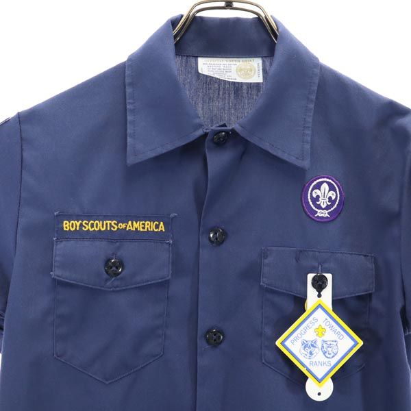 BOY SCOUTS OF AMERICA ボーイスカウト USA製 半袖 シャツ YOUTH MEDIUM ネイビー系 アウトドア キッズ