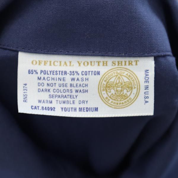 BOY SCOUTS OF AMERICA ボーイスカウト USA製 半袖 シャツ YOUTH MEDIUM ネイビー系 アウトドア キッズ