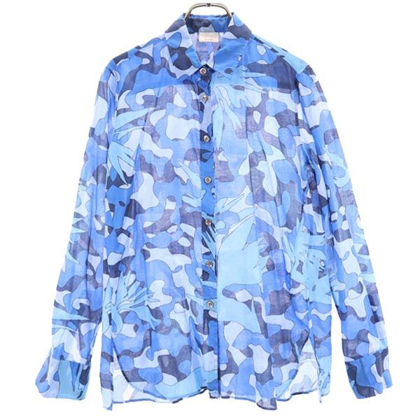 820 CALIBAN イタリア製 総柄 長袖 シャツ 42 青系 レディース