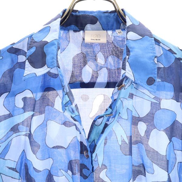 820 CALIBAN イタリア製 総柄 長袖 シャツ 42 青系 レディース