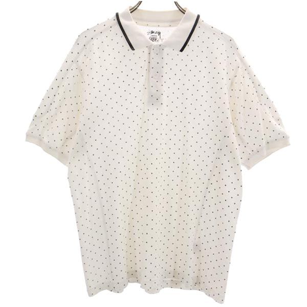 STUSSY ステューシー 星柄 半袖 ポロシャツ S ホワイト系 鹿の子 メンズ