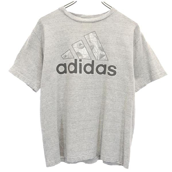 adidas アディダス 90s USA製 オールド ロゴプリント 半袖 Tシャツ L グレー系 メンズ