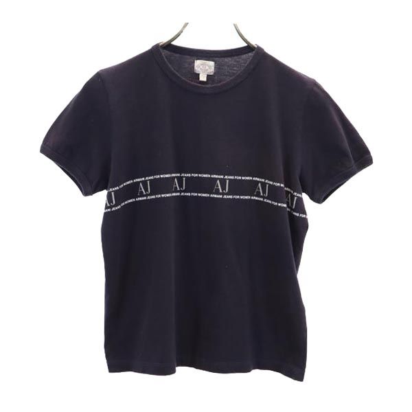 ARMANI JEANS アルマーニジーンズ イタリア製 ロゴプリント 半袖 Tシャツ USA6 ネイビー系 レディース