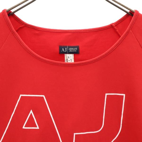 ARMANI JEANS アルマーニジーンズ ロゴプリント 半袖 Tシャツ USA4 レッド系 レディース