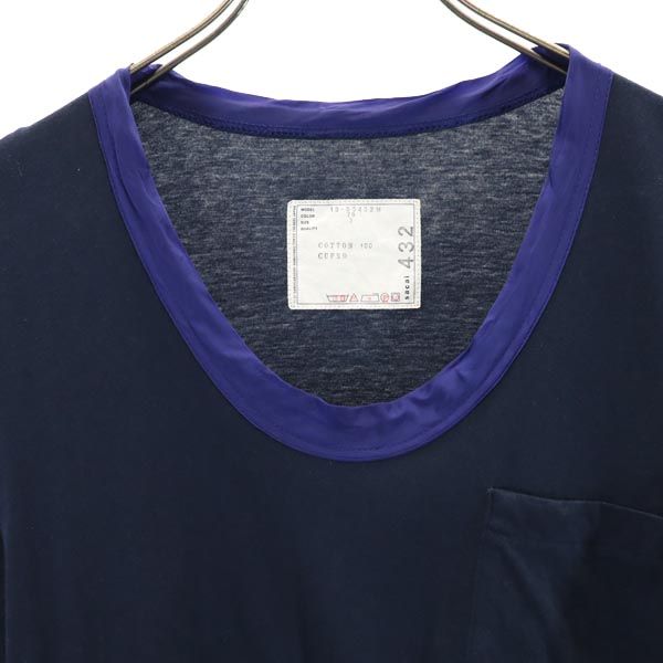 Sacai サカイ 日本製 半袖 Tシャツ 3 ネイビー系 胸ポケット レディース
