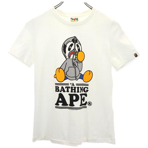 A BATHING APE アベイシングエイプ 日本製 ロゴプリント 半袖 Tシャツ XS ホワイト系 レディース