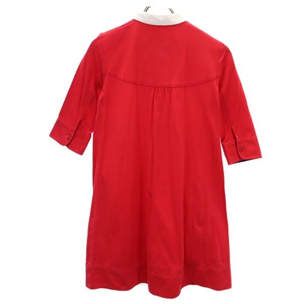 BURBERRY BLUE LABEL バーバリーブルーレーベル 三陽商会 ロゴ刺繍 5分袖 ワンピース 38 赤×紺 レディース