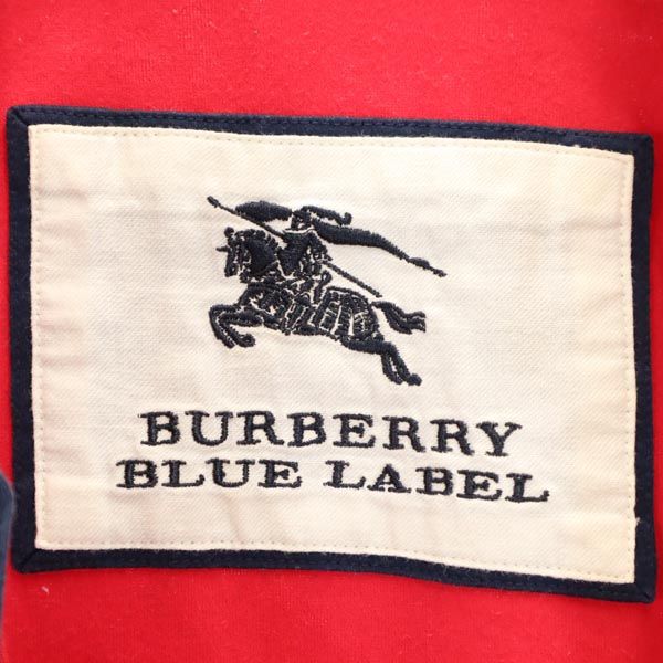 バーバリーブルーレーベル 三陽商会 ロゴ刺繍 5分袖 ワンピース 38 赤×紺 BURBERRY BLUE LABEL レディース