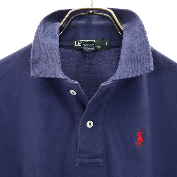 Polo by Ralph Lauren ポロバイラルフローレン 80s 緑タグ ボーイズ ロゴ刺繍 半袖 ポロシャツ L ネイビー系 レディース