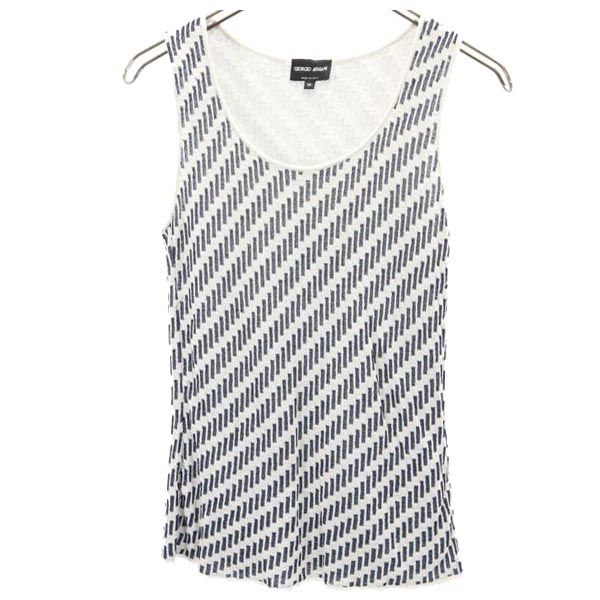 GIORGIO ARMANI ジョルジオアルマーニ イタリア製 シルクブレンド 総柄 タンクトップ 38 ネイビー系 レディース