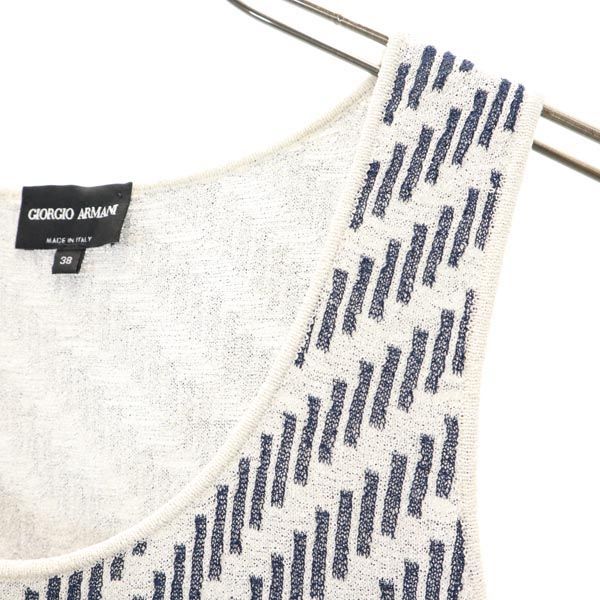 GIORGIO ARMANI ジョルジオアルマーニ イタリア製 シルクブレンド 総柄 タンクトップ 38 ネイビー系 レディース