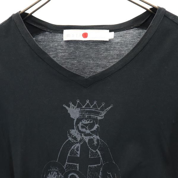 marka マーカ 日本製 プリント 半袖 Vネック Tシャツ 2 ブラック系 メンズ