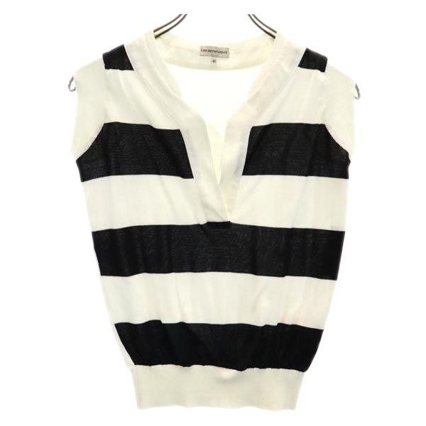 エンポリオアルマーニ ボーダー ノースリーブ ニット カットソー 40 白×黒 Emporio Armani レディース