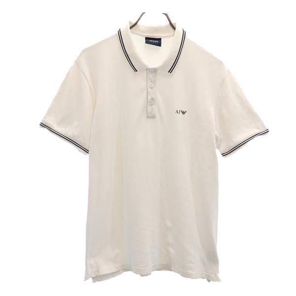 ARMANI JEANS アルマーニジーンズ ロゴ刺繍 半袖 ポロシャツ M 白 鹿の子 メンズ