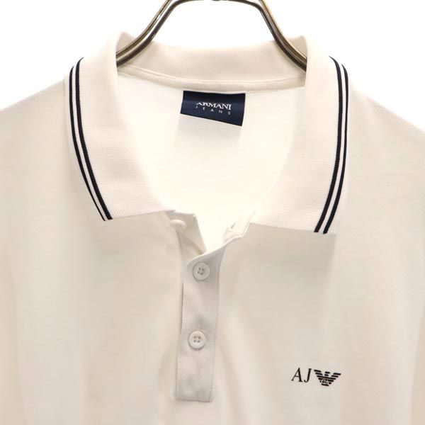 ARMANI JEANS アルマーニジーンズ ロゴ刺繍 半袖 ポロシャツ M 白 鹿の子 メンズ