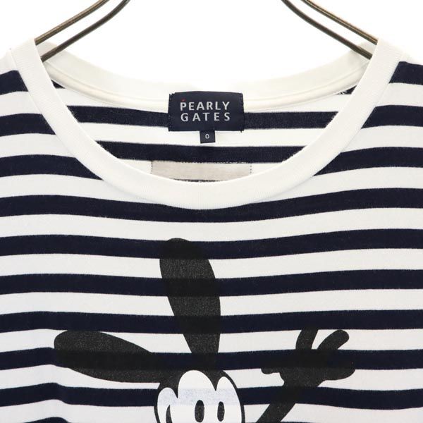 PEARLY GATES パーリーゲイツ 日本製 ボーダー柄 半袖 Tシャツ 0 ホワイト×ネイビー クルーネック オズワイド OSWALD レディース