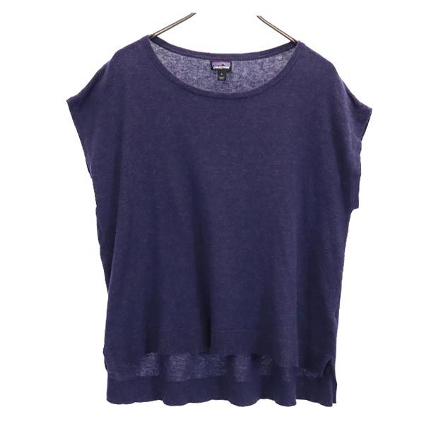 patagonia パタゴニア コットンブレンド 半袖 ニット S 紺 フレンチスリーブ セーター アウトドア レディース