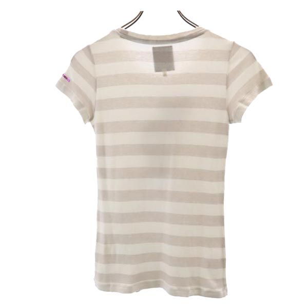 MARK&LONA マークアンドロナ ラインストーンスカル ボーダー柄 ゴルフ 半袖 Tシャツ S グレー×白 レディース