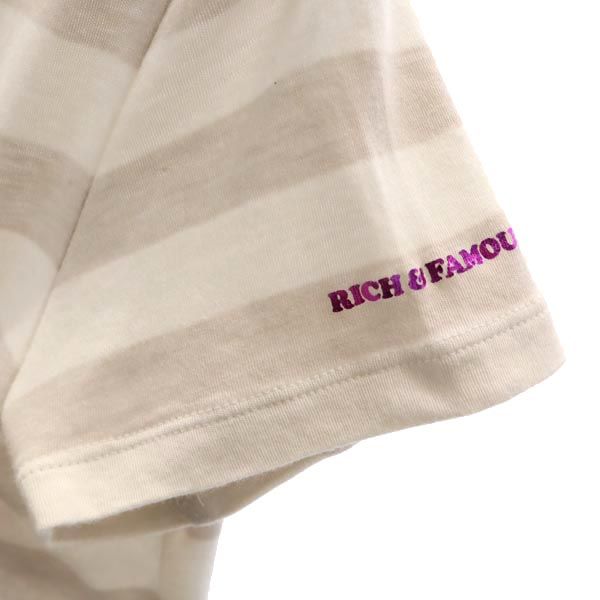 MARK&LONA マークアンドロナ ラインストーンスカル ボーダー柄 ゴルフ 半袖 Tシャツ S グレー×白 レディース