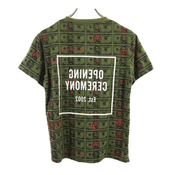 OPENING CEREMONY オープニングセレモニー 両面 ロゴ プリント 総柄 半袖 Tシャツ XS カーキ メンズ