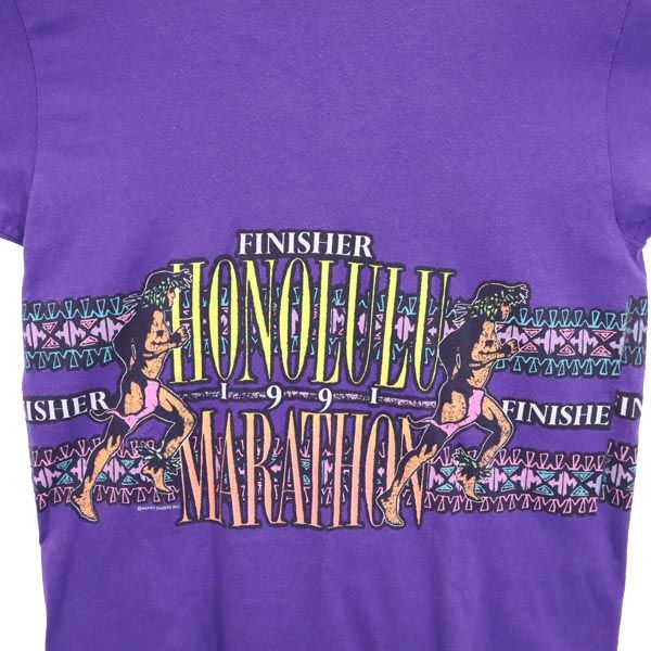 Hanes ヘインズ 90s USA製 オールド プリント 半袖 Tシャツ S/P パープル メンズ