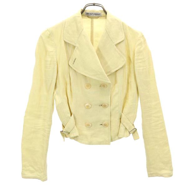 エンポリオアルマーニ イタリア製 リネン ダブルボタン ジャケット 40 黄 Emporio Armani レディース