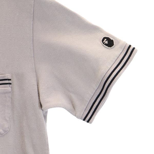 A BATHING APE アベイシングエイプ 日本製 ロゴ刺繍 半袖 Tシャツ S グレー系 胸ポケット レディース