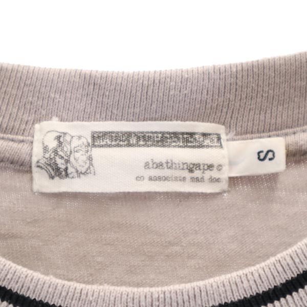 A BATHING APE アベイシングエイプ 日本製 ロゴ刺繍 半袖 Tシャツ S グレー系 胸ポケット レディース