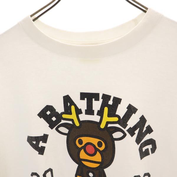 A BATHING APE アベイシングエイプ 日本製 プリント 半袖 Tシャツ L 白 メンズ