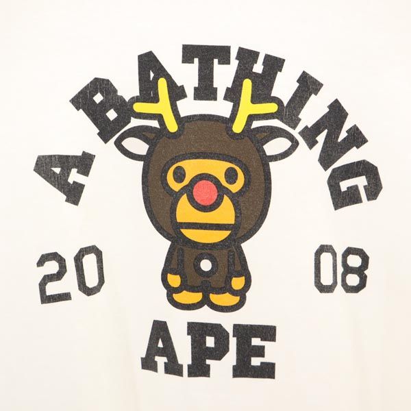A BATHING APE アベイシングエイプ 日本製 プリント 半袖 Tシャツ L 白 メンズ