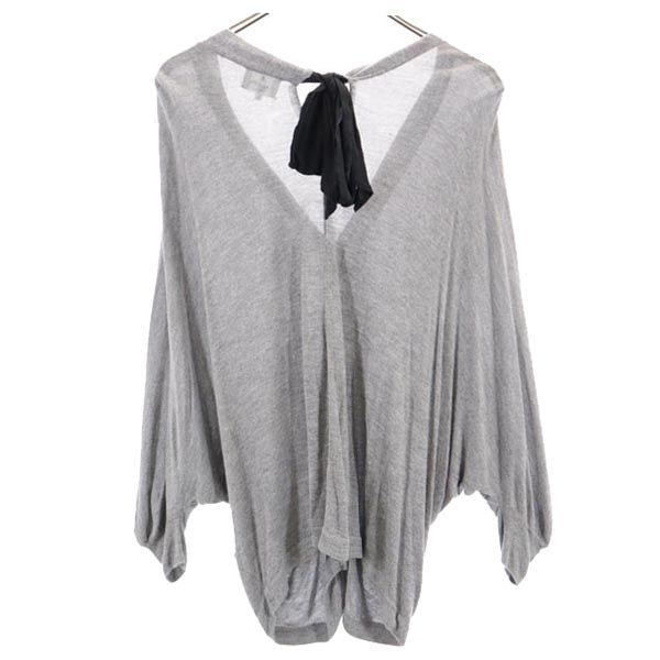 LANVIN en Bleu ランバンオンブルー 長袖 ニット カーディガン 38 グレー ドルマンスリーブ バックリボン レディース