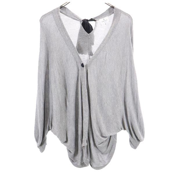 LANVIN en Bleu ランバンオンブルー 長袖 ニット カーディガン 38 グレー ドルマンスリーブ バックリボン レディース