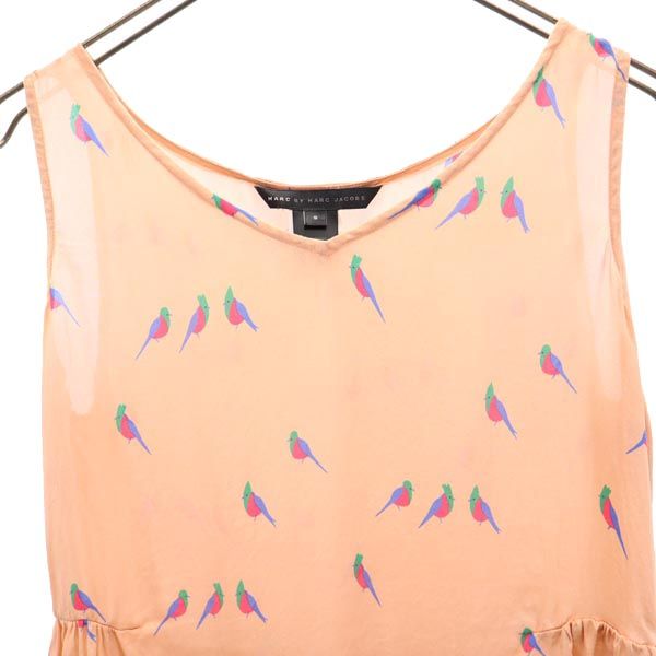 MARC BY MARC JACOBS マークバイマークジェイコブス シルク100％ バード プリント ノースリーブ ブラウス S ペールピンク レディース