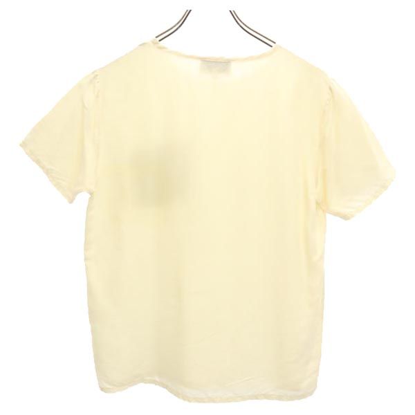 MAISON KITSUNE メゾンキツネ フランス製 シルク 半袖 Tシャツ S ベージュ系 胸ポケット レディース