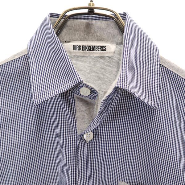 DIRK BIKKEMBERGS ダークビッケンバーグ バックロゴプリント チェック柄 半袖 シャツ 36 ネイビー系 レディース