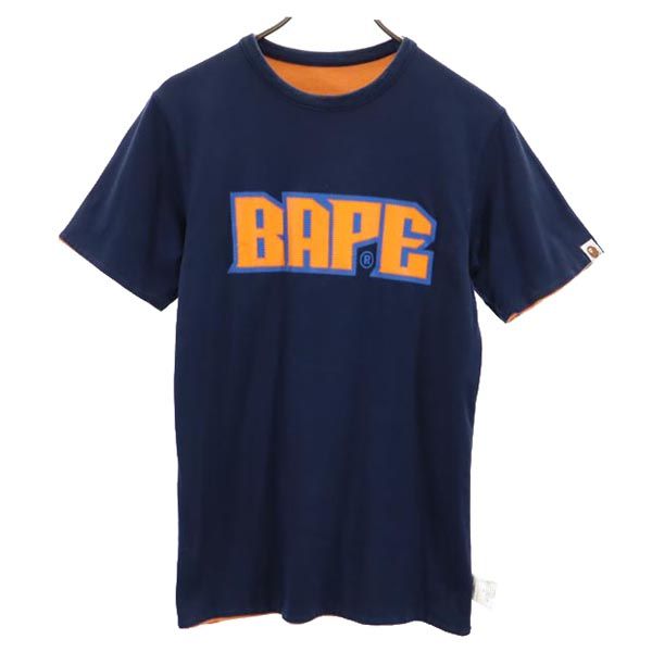 A BATHING APE アベイシングエイプ 日本製 プリント 半袖 リバーシブル Tシャツ S オレンジ系 メンズ