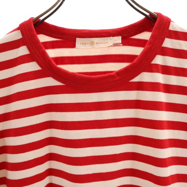Tory Burch トリーバーチ ボーダー柄 半袖 Tシャツ L レッド×アイボリー クルーネック メンズ