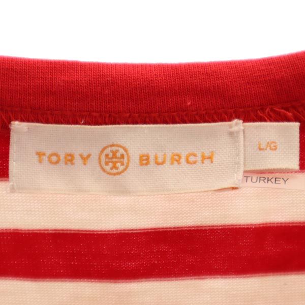 Tory Burch トリーバーチ ボーダー柄 半袖 Tシャツ L レッド×アイボリー クルーネック メンズ