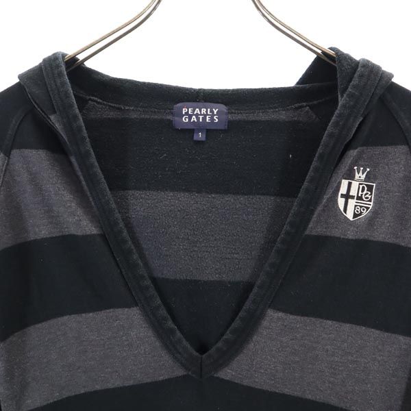 PEARLY GATES パーリーゲイツ 日本製 ボーダー ゴルフ 7分袖 チュニック 1 グレー系 レディース