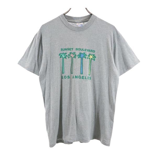Hanes ヘインズ 80s 90s オールド プリント 半袖 Tシャツ L グレー系 メンズ
