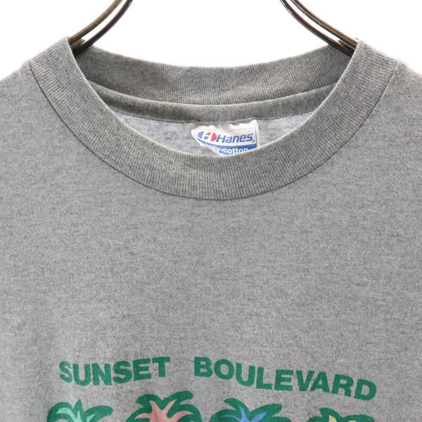 Hanes ヘインズ 80s 90s オールド プリント 半袖 Tシャツ L グレー系 メンズ