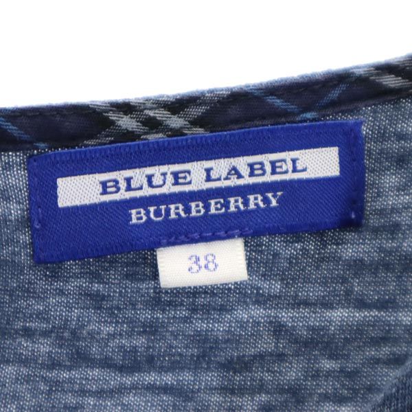 バーバリーブルーレーベル 三陽商会 半袖 ワンピース 38 ブルー×ネイビー BURBERRY BLUE LABEL レディース