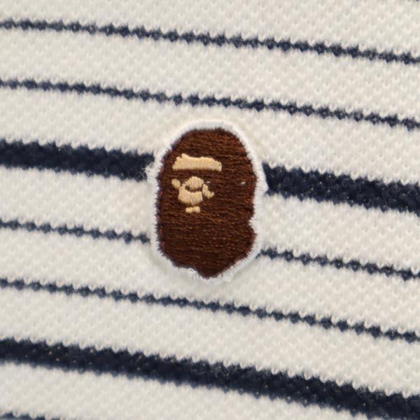 A BATHING APE アベイシングエイプ 日本製 ボーダー柄 半袖 ポロシャツ S 白×黒 鹿の子 メンズ