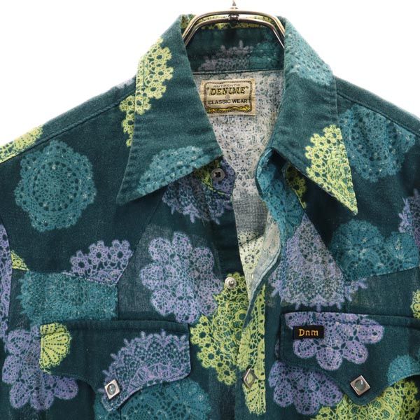 Denime ドゥニーム 総柄 半袖 シャツ グリーン メンズ