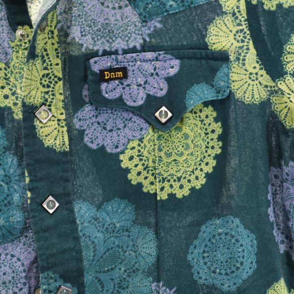 Denime ドゥニーム 総柄 半袖 シャツ グリーン メンズ