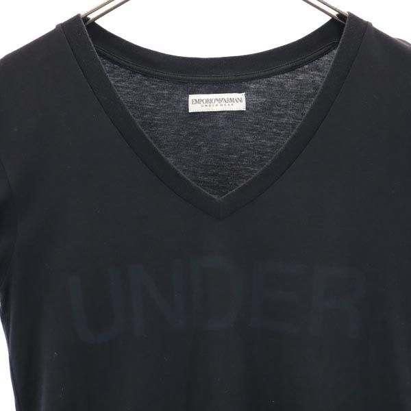 Emporio Armani エンポリオアルマーニ プリント 半袖 Vネック Tシャツ USA M ブラック系 ロゴ メンズ