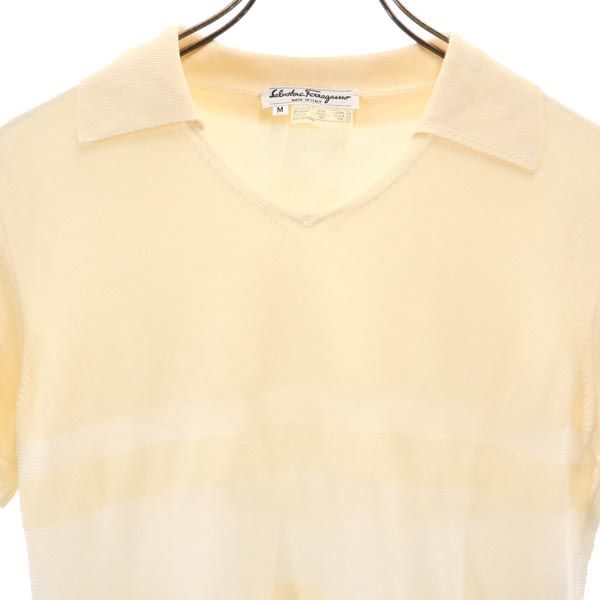 Salvatore Ferragamo サルヴァトーレフェラガモ シルクブレンド ボーダー柄 半袖 ニット M ベージュ系 セーター レディース