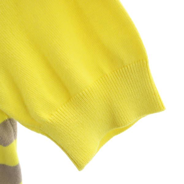 DKNY DONNA KARAN NEW YORK ダナキャランニューヨーク 日本製 ボーダー柄 半袖 ポロシャツ M イエロー×グレー レディース