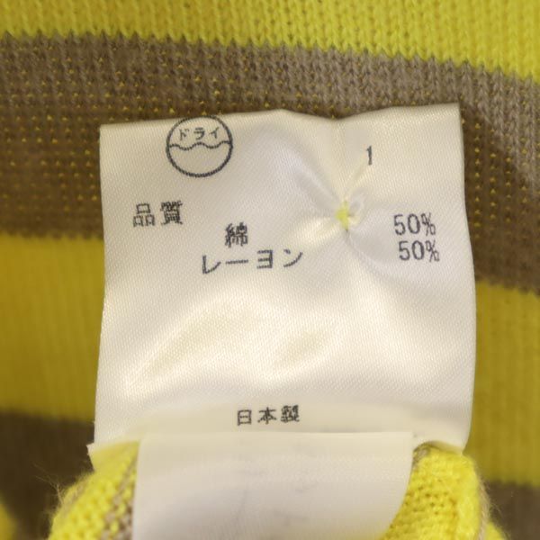 DKNY DONNA KARAN NEW YORK ダナキャランニューヨーク 日本製 ボーダー柄 半袖 ポロシャツ M イエロー×グレー レディース