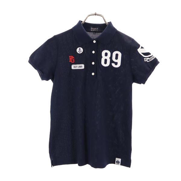PEARLY GATES パーリーゲイツ 日本製 ゴルフ 半袖 ポロシャツ 0 紺 鹿の子 レディース